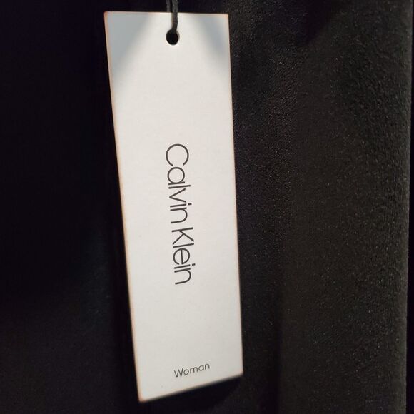 Calvin Klein Black Crepe Ruffle V-Neck Fit & Flare Dress Plus Size 20W NWT new - Picture 7 of 10